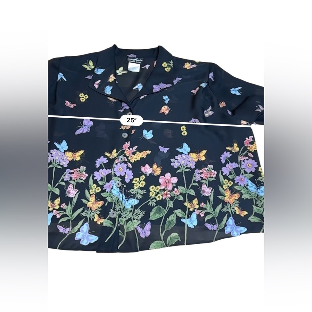 Positive Attitude Black Sheer Cropped Shirt Butterflies Flowers Top Size L/XL - Picture 8 of 9